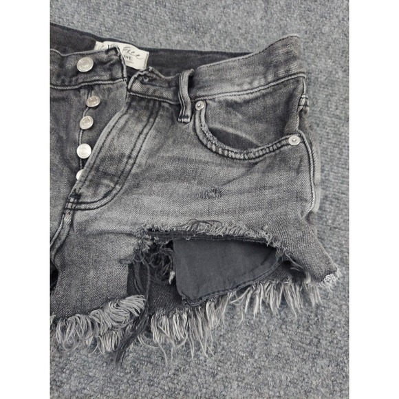 We The Free people Micro Shorts Womens 25 Black Gray Cut Off Fringe Button Fly - Picture 4 of 10